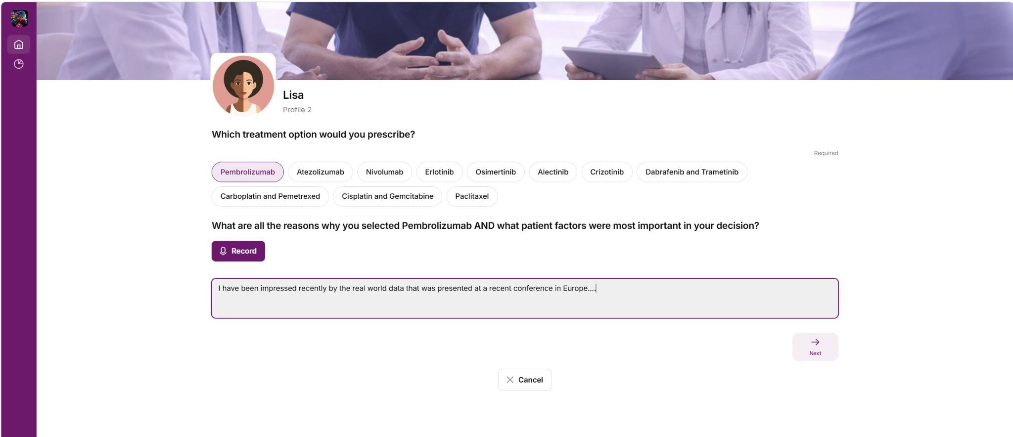 Physician treatment decision interface